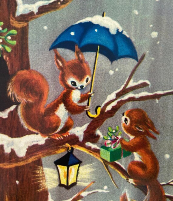 Vintage Squirrel Card, Winter Card, Holiday Card, Greeting Card