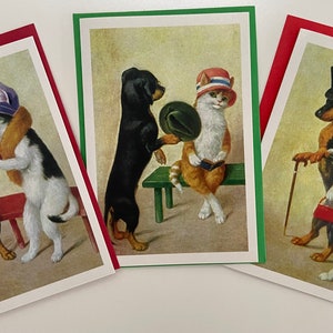 ONE CARD Vintage Cat Dog Card, Vintage Greeting Card, Couple Greeting Card
