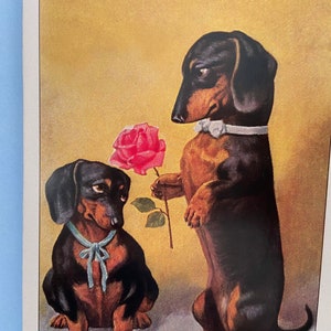 Carte Teckels amoureux, Couple, St-Valentin, Anniversaire, Amour, Mariage, LGBTQ+, Amants, Gay, Chien saucisse, humanisé
