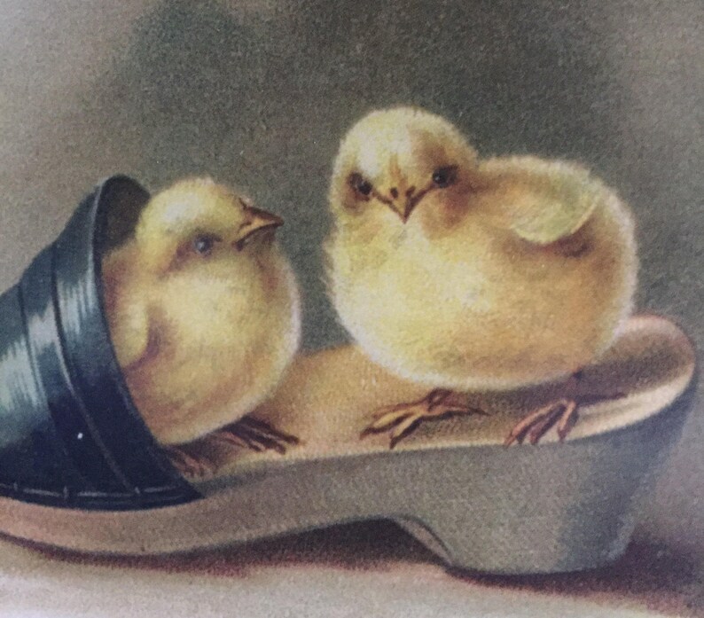 Easter Vintage Card, Easter Chicks Card, Chicks in Shoe Card image 1