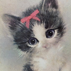 Carte vintage Chat Prompt rétablissement, fête, Chaton, guérison, Docteur, maladie, Cancer, Hôpital, Malade, Je pense à toi, Pensée