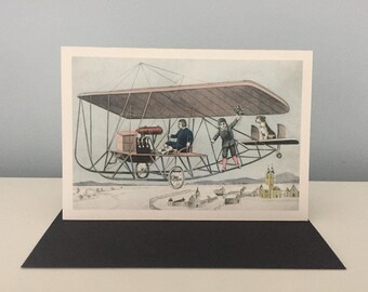Vintage Airplane Card, Bon Voyage Card, Greeting Card, Birthday Card, Travel Card