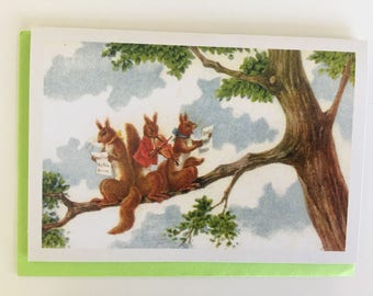 Vintage Squirrel Card, Violin Card, Singing Card, Greeting Card, Choir Card, Music Card, Singning lesson Card, Professor Card, Music lesson