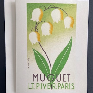 Carte Muguet L.T. Piver, parfum Femme, bonne fête, souhaits, Rétro, Anniversaire, Soeur, Amie, Merci, féminine, Mère, fleurs, Art Nouveau