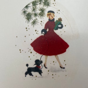Collants de Noël Rétro, Étiquettes Vintage, Autocollants Fêtes, Hiver, professeur, agenda, calendrier, planner, Femme rétro, Caniche rétro