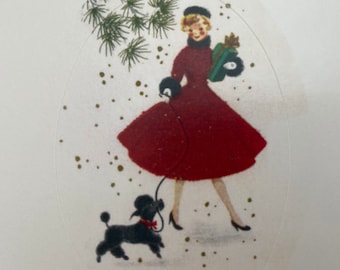 Vintage Christmas Stickers, Holiday, Teacher Stickers, Winter, Family, Planner, Agenda, Vintage fashion, retro woman, vintage poodle
