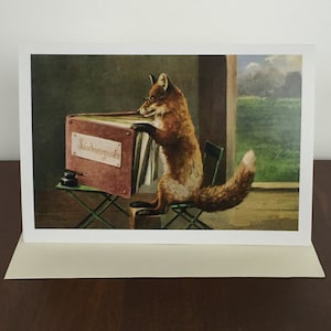 Carte Vintage Renard lecteur, Carte Renard, Carte Renard intellectuel, Carte Fête, Carte Merci