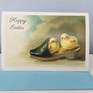 Easter Vintage Card, Easter Chicks Card, Chicks in Shoe Card Happy Easter