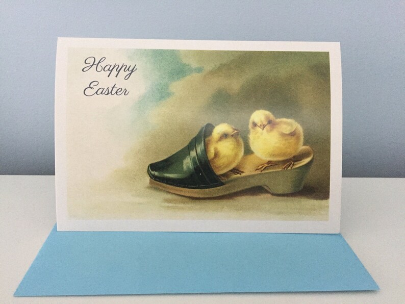 Easter Vintage Card, Easter Chicks Card, Chicks in Shoe Card Happy Easter