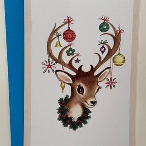 Carte de Noël Renne Ornements, Fêtes, Vintage, Retro, Rudolph, professeur, Merci, Hiver, Faon, Biche, Joyeux, soeur, mère, professeur, amie