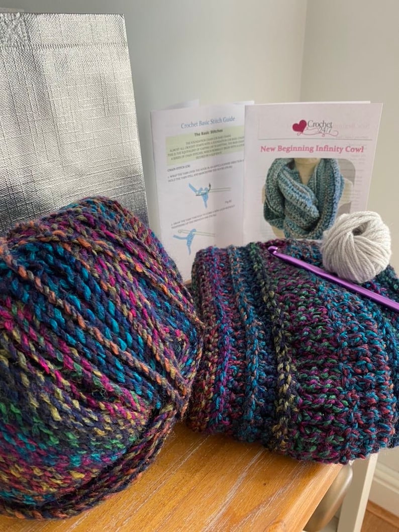 Kit Crochet New Beginning Infinity Scarf Cowl Kit | Easy Pattern ...