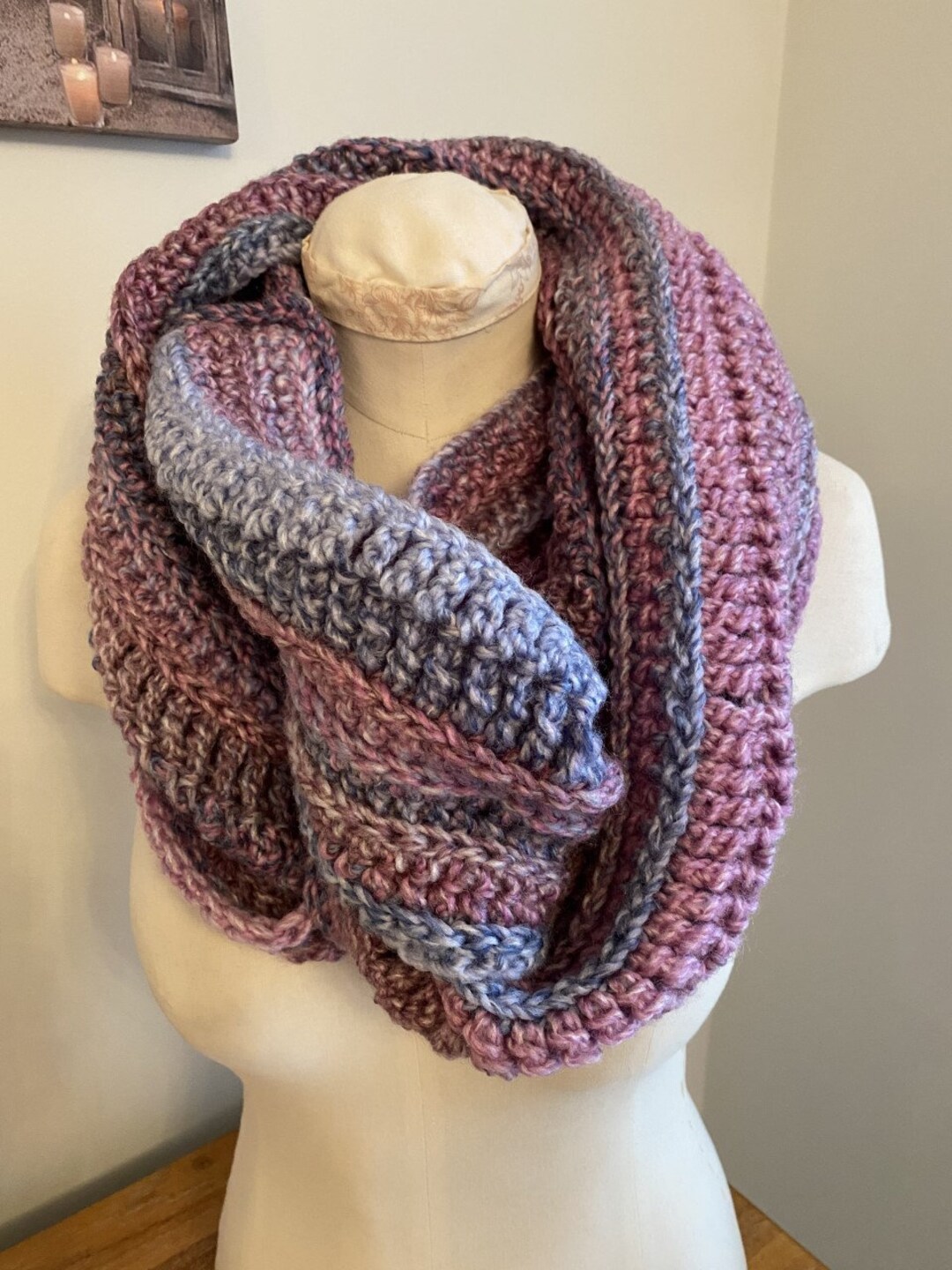 Crochet Cowl Handmade Infinity Circle Scarf Blue and Purple - Etsy