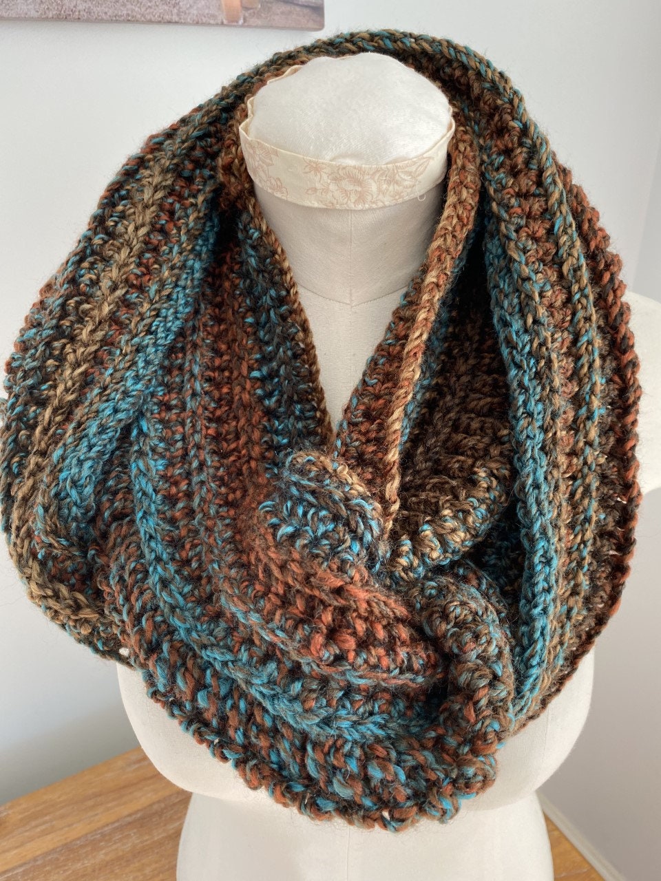 Crochet Cowl Handmade Infinity Circle Scarf | Rusty Teal - Etsy UK