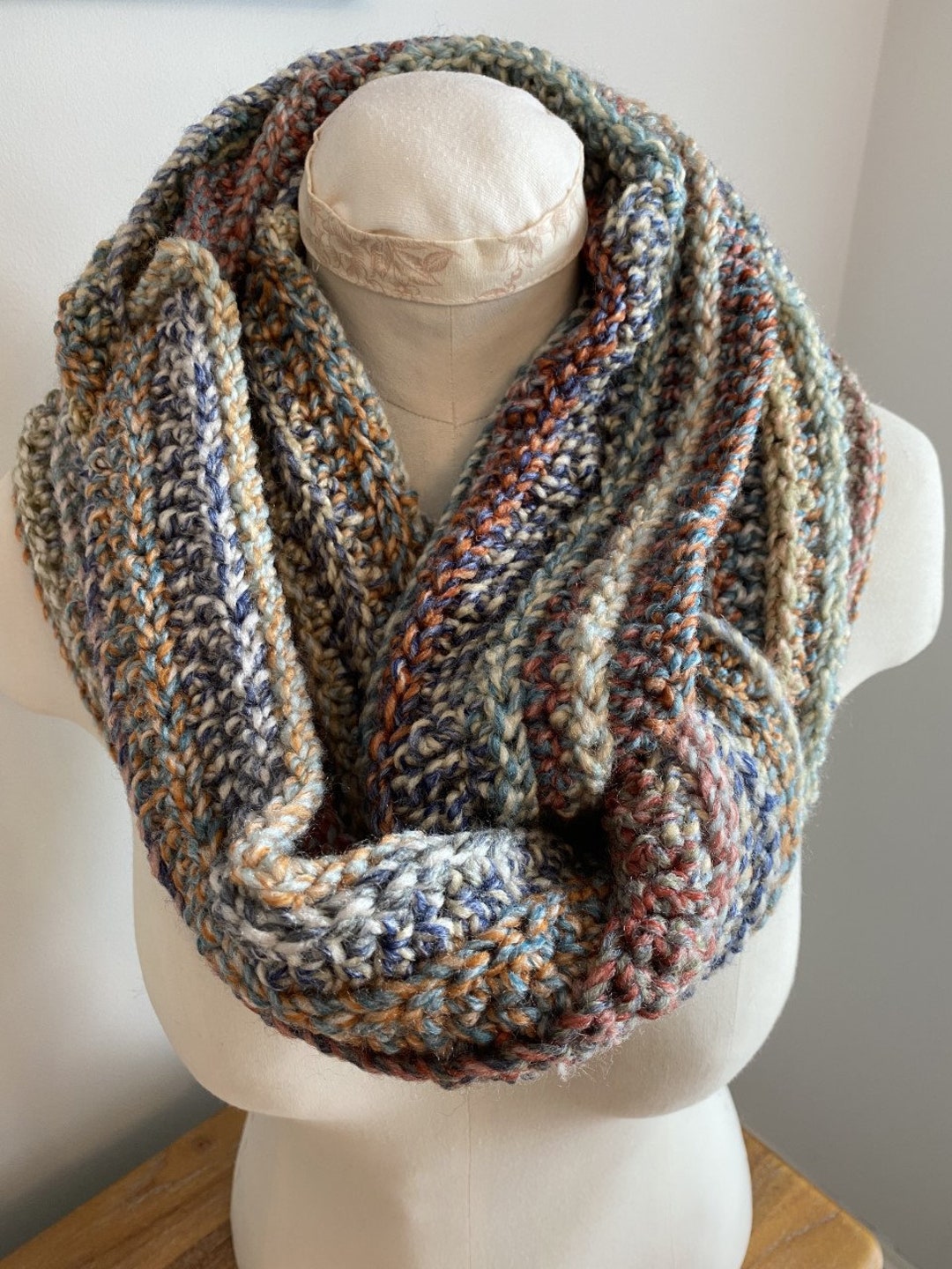 Crochet Cowl Handmade Infinity Circle Scarf | Multi and Grey - Etsy UK