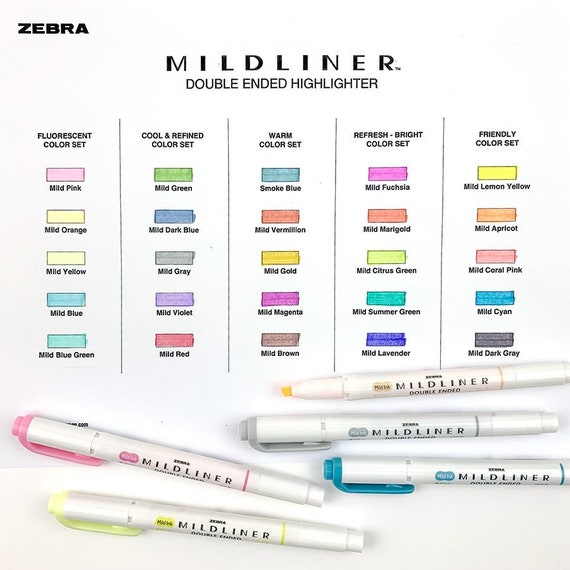Zebra Pen Mildliner Double Ended Highlighter Set, Broad and Fine Point  Tips, Assorted Fluorescent and Cool Ink Colors, 10-Pack