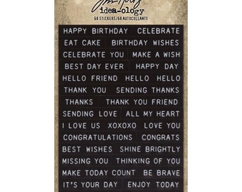 Tim Holtz Idea-Ology Sentiments Label Stickers 68/Pkg - TH94121