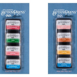 Spellbinders BetterPress Letterpress Mini jeu de tampons encreurs 4/pqt - Coucher de soleil dans le désert ou jardin de fleurs