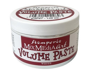 May include: A white jar of white volume paste for mixed media art. The jar has a red label with the text "Stämperi Mix MediAart VOLUME PASTE WHITE" on it. The jar is 150 ml.