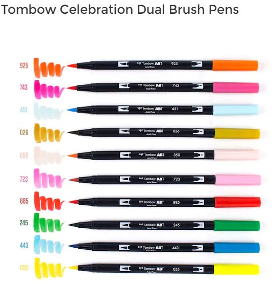 Tombow Dual Brush Pens Bright Palette Fine Tip 10 Pack 1 Bonus Water Based