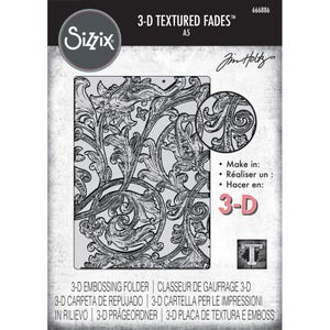 May include: A gray Sizzix 3-D Textured Fades A5 embossing folder featuring a detailed floral pattern. The folder is labelled with the text "3-D EMBOSSING FOLDER" and "Jim Holtz". Ideal for papercrafting and scrapbooking projects.