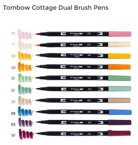 Choice of Tombow Dual Brush Pen Set of 10 Pastel, Primary, Bright, Grey,  Tropical, Retro, Cottage, Celebration, Bohemian -  Norway