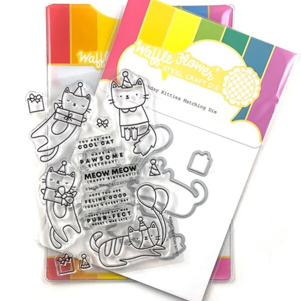 Ensemble de timbres Kitties anniversaire ou timbre & Die Combo - Fleur de gaufre