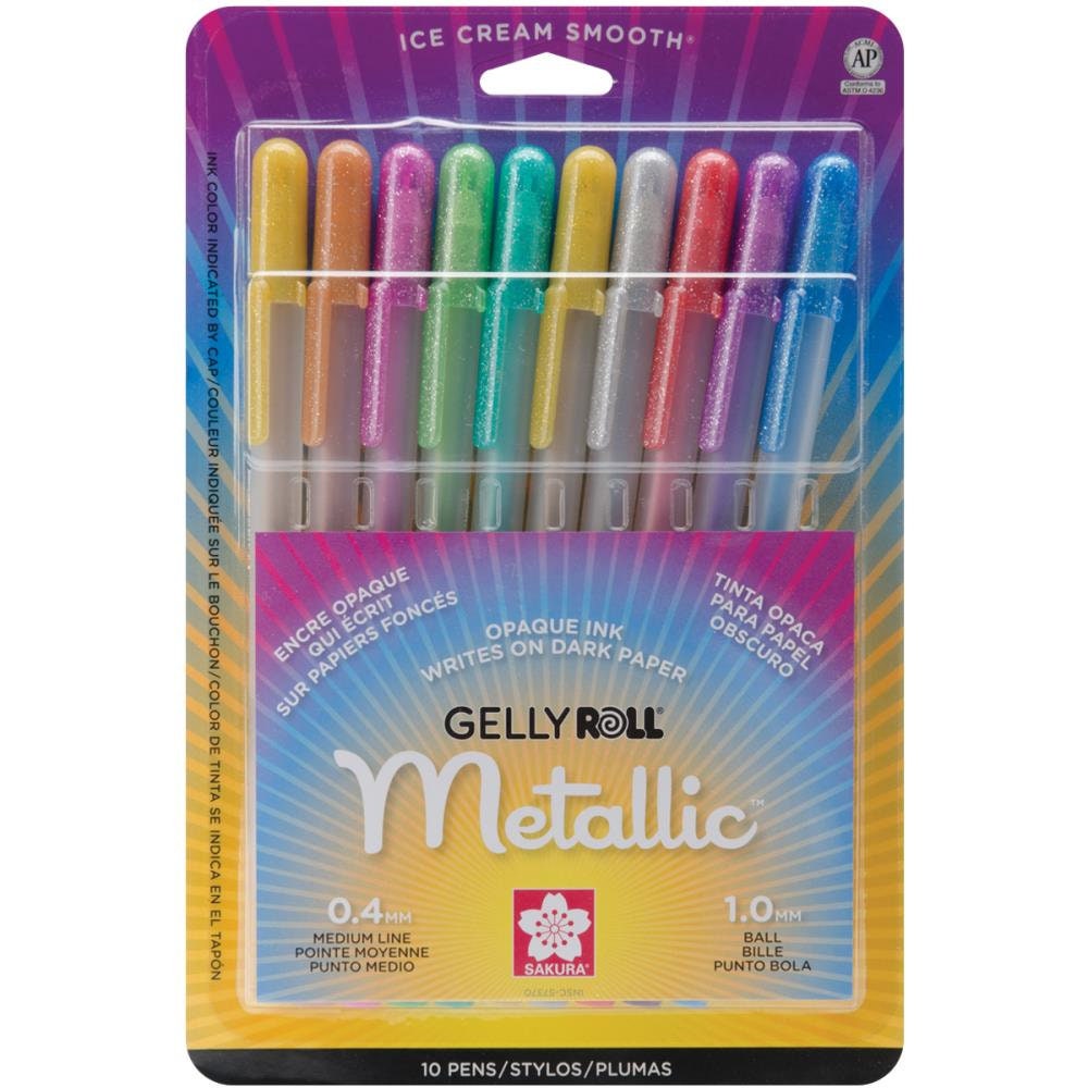 Pentel Hybrid Dual Metallic Pens, 9 Pack, Glitter Gel Pens, Gel Pen Set,  Journaling Pens, Scrapbooking Pens, Sparkly Pens 