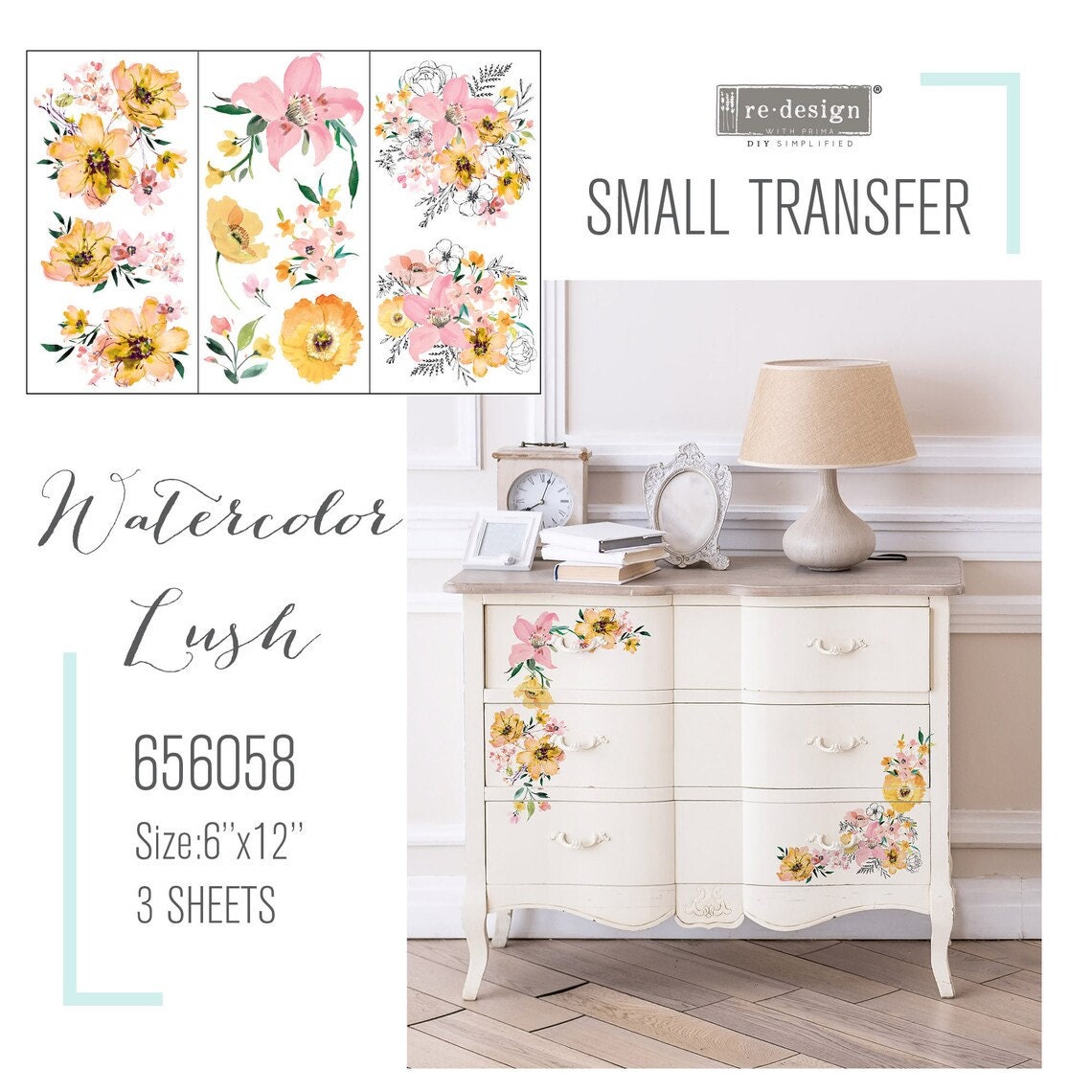 Re-Design Decor Colored Transfer - Watercolor Lush 6x12" 3 Sheets Prima