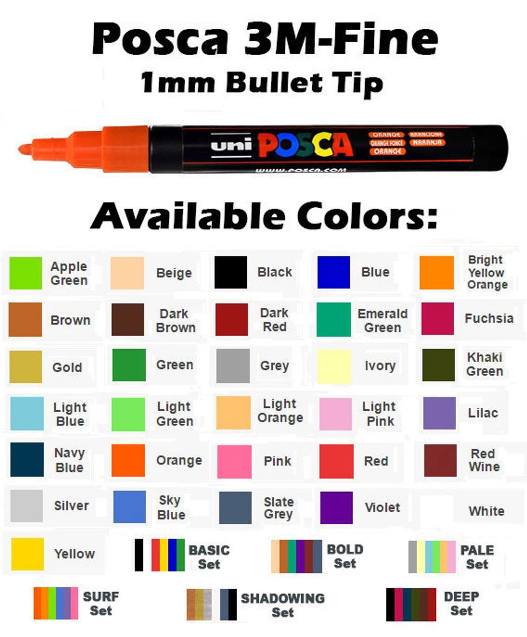 Posca Paint Marker Fine PC-3M Set of 6, Bold Colors