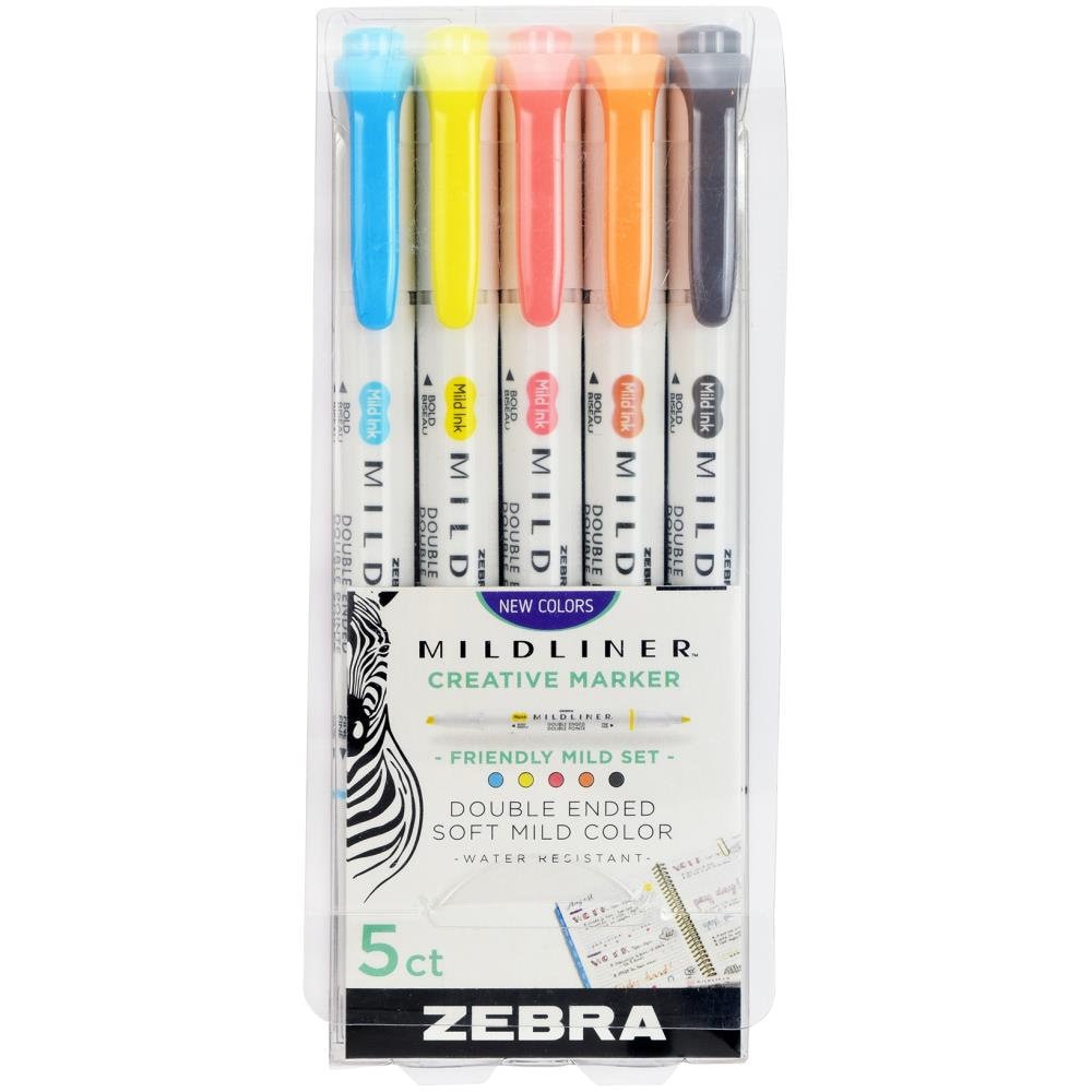 Zebra Pen Mildliner Double Ended Brush Assorted Friendly 5pk