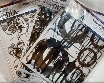 Dina Wakley Media Transparencies 8.5"X10.75" 2/Pkg - Abstract Portraits, Frames & Figures, Pattern Play, or Clear