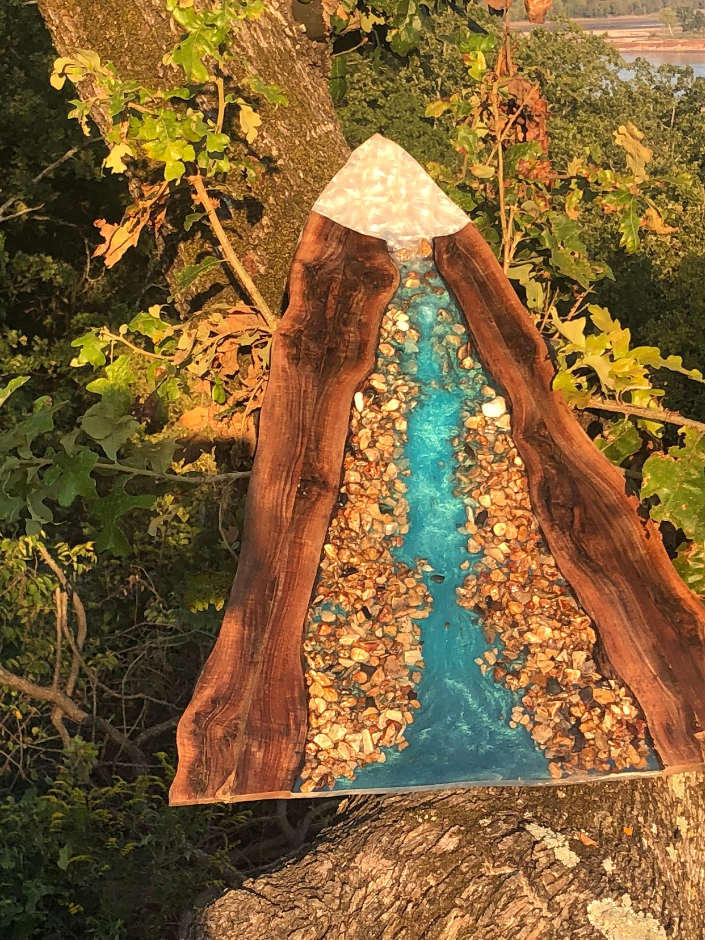 Resin Epoxy Wall Art Mountain Scene With Stone Etsy