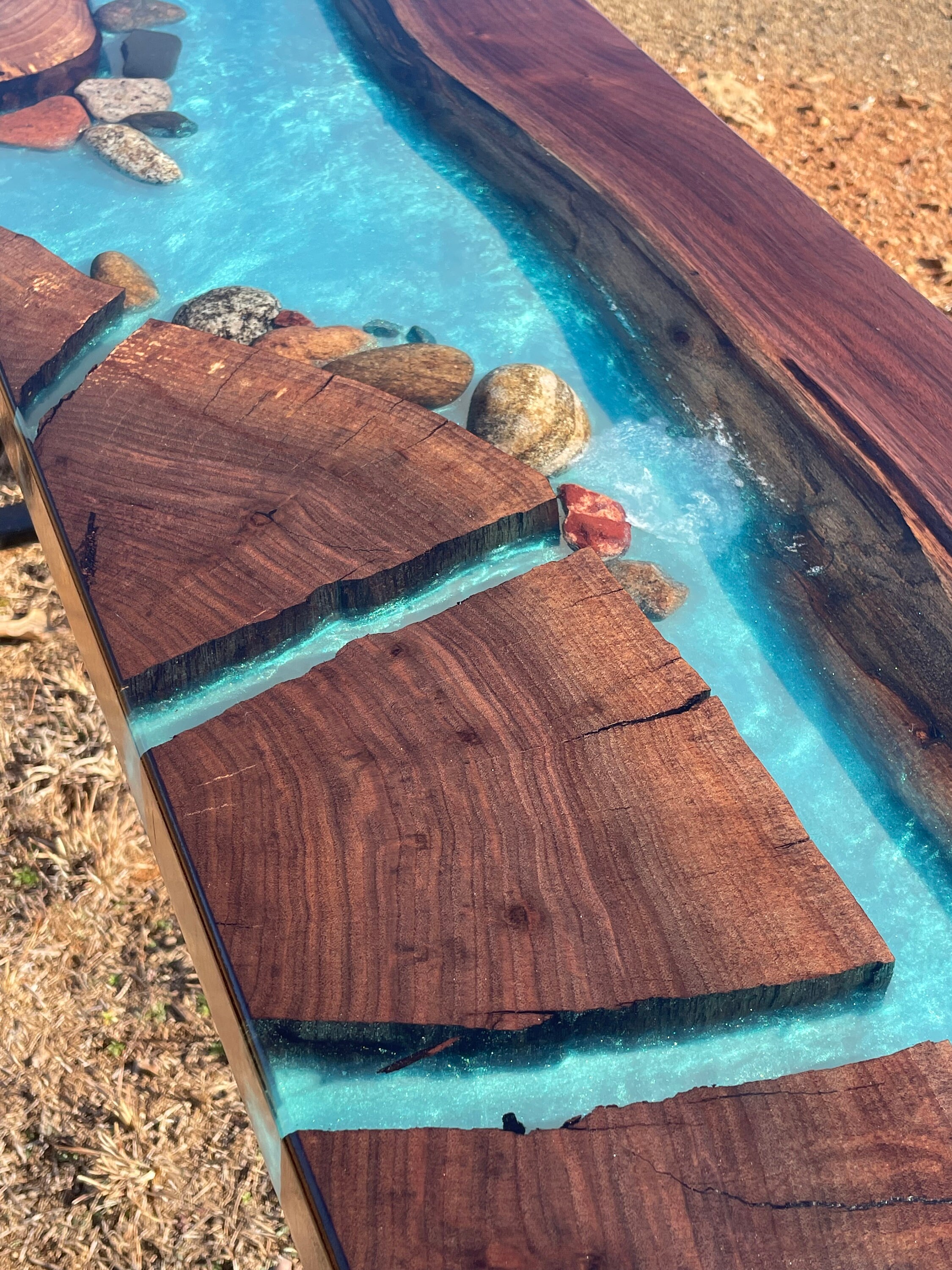 Waterfall River Table Walnut Bartop Console Live Edge Epoxy Resin With ...
