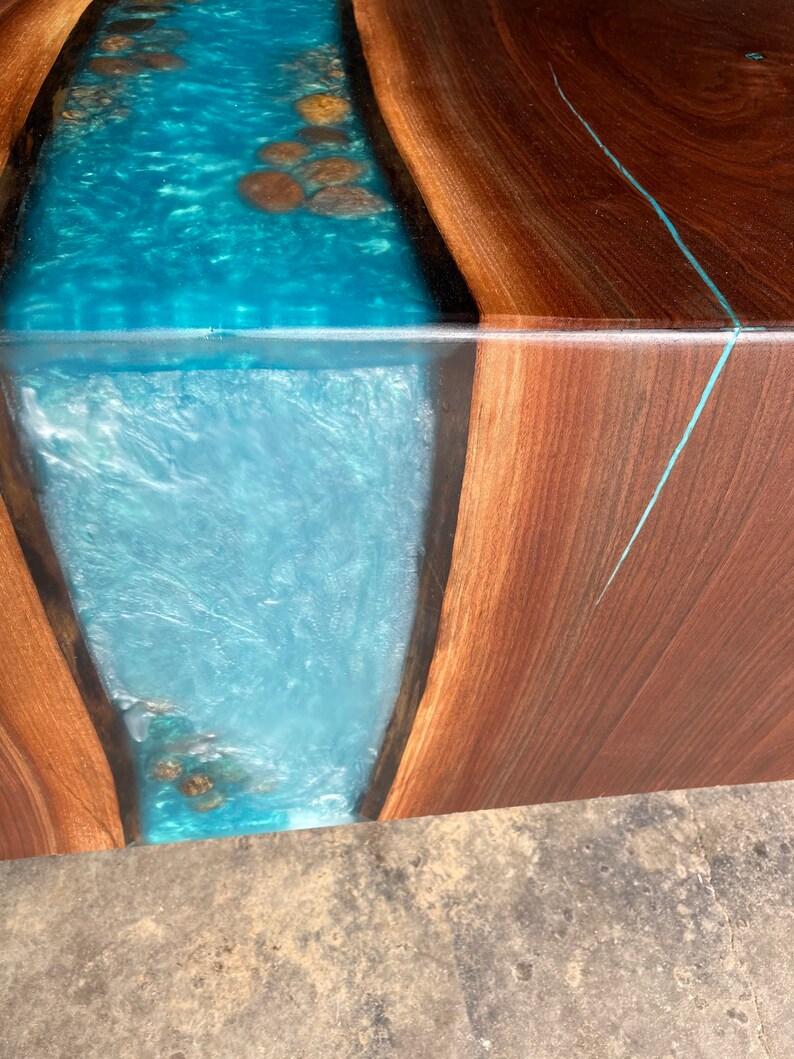 Double Waterfall River Table With Shelf Underneath. Live Edge Walnut ...