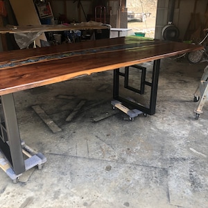 9ft Walnut Live Edge River Table With Stone and Leaves - Etsy