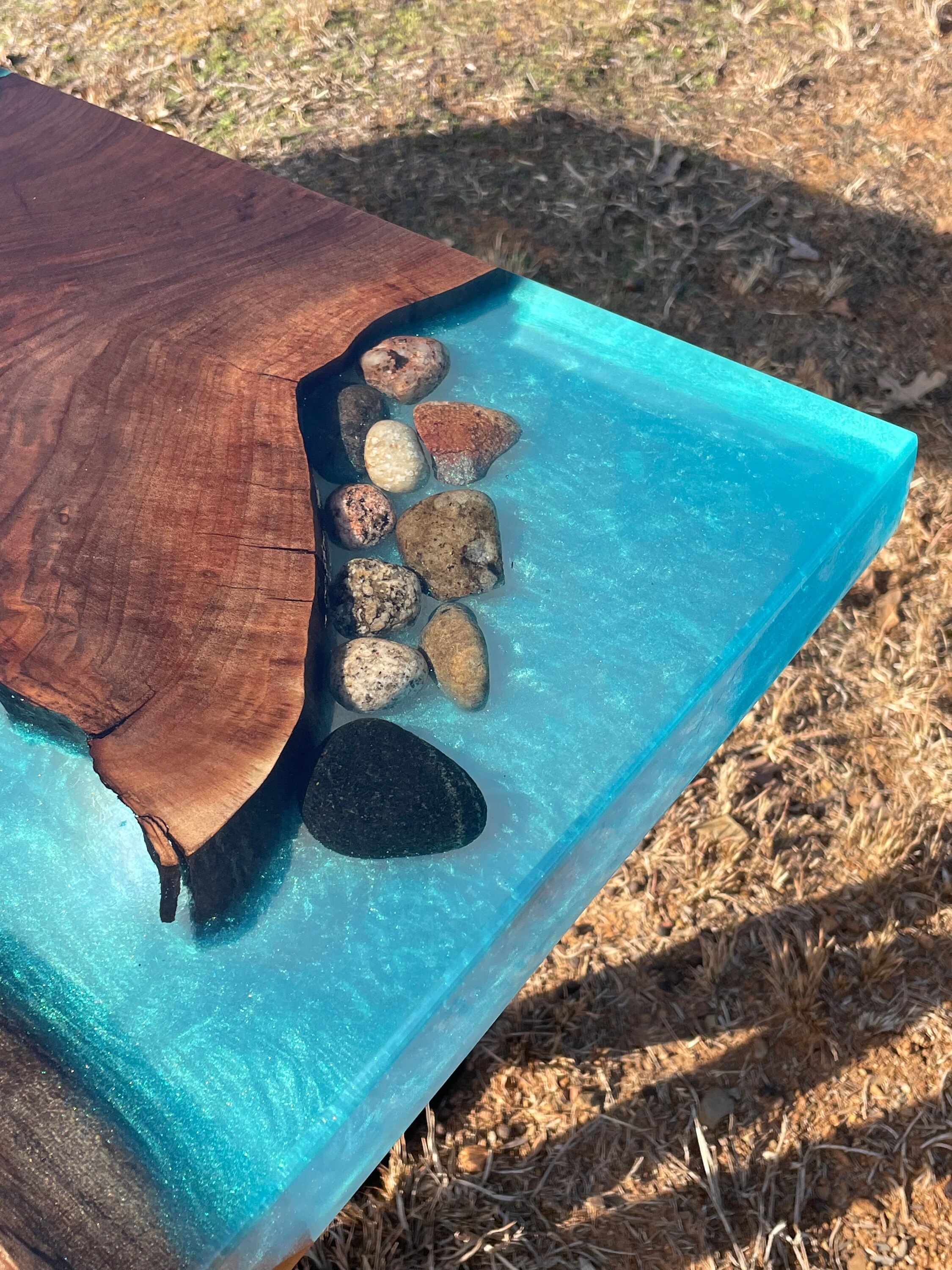 Waterfall River Table Walnut Bartop Console Live Edge Epoxy Resin With ...