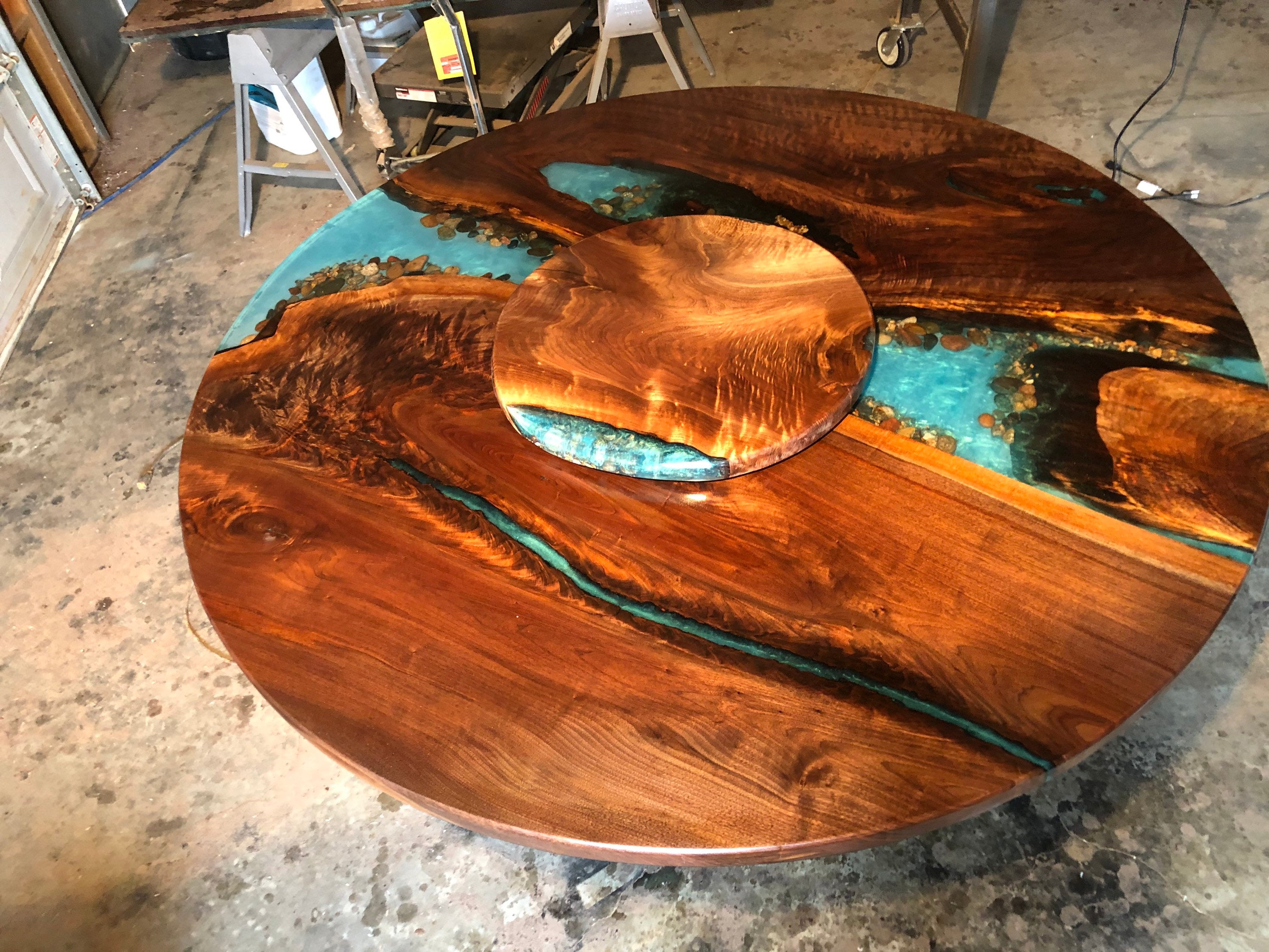 Six Foot Round Walnut Live Edge River Table With Lazy Susan - Etsy