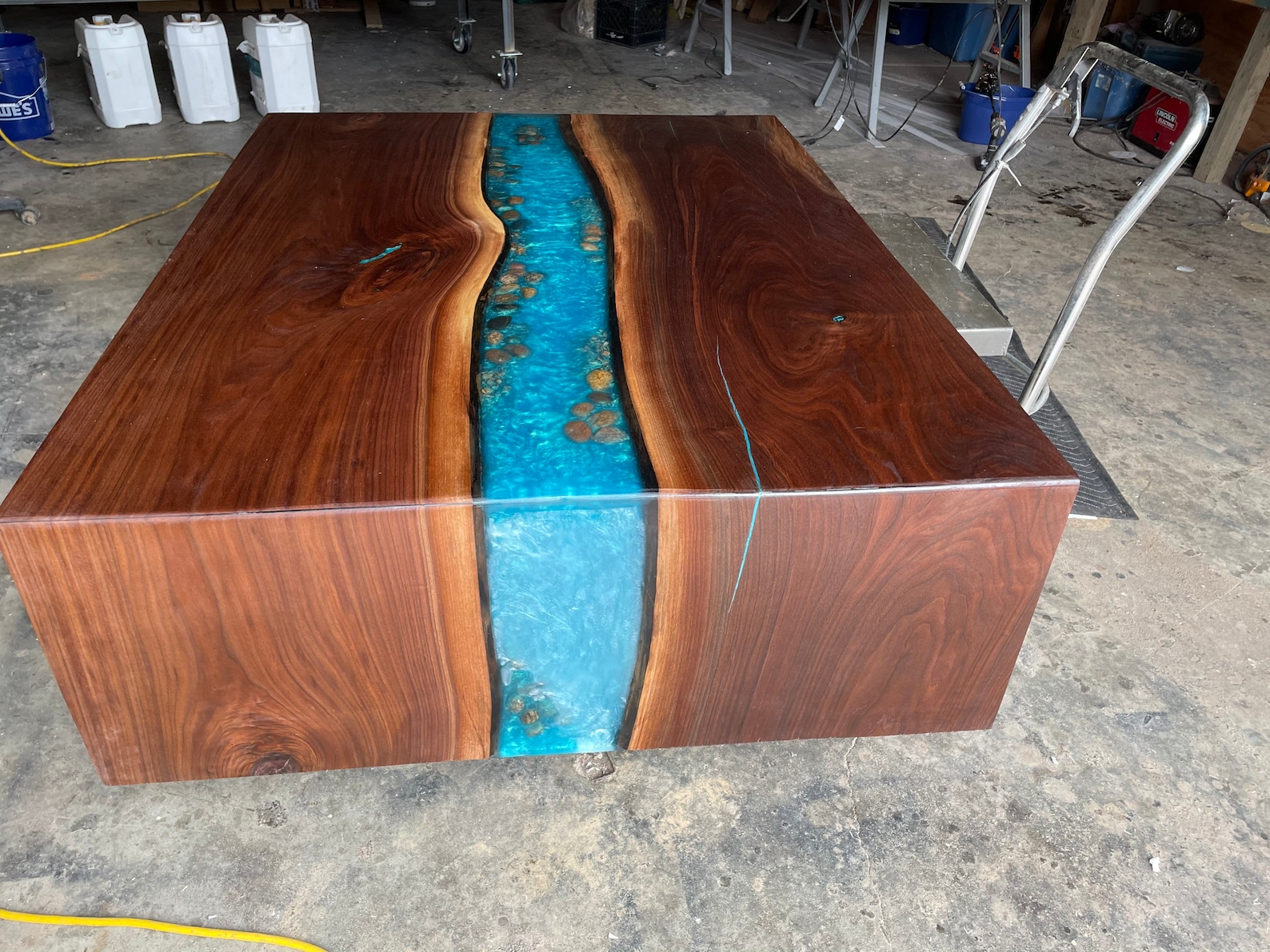 Double Waterfall River Table With Shelf Underneath. Live Edge Walnut ...