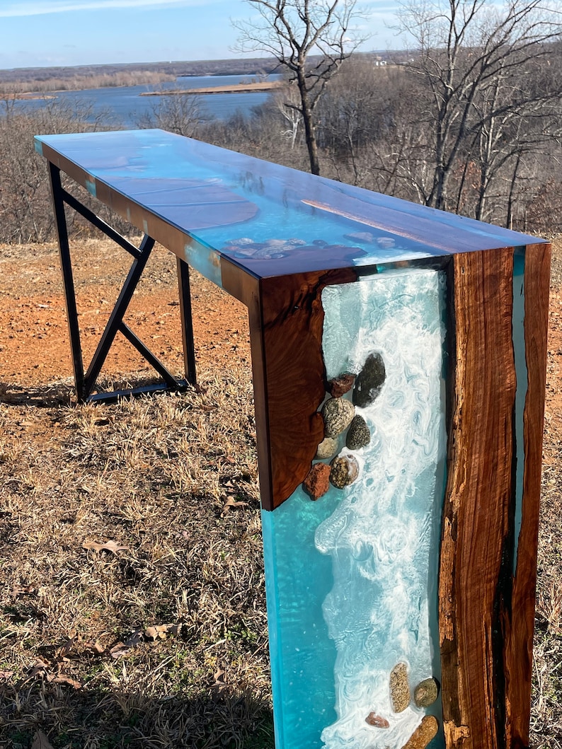 Waterfall River Table Walnut Bartop Console Live Edge Epoxy Resin With ...