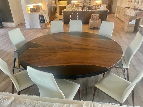 Massive 84” Round Table River Epoxy Walnut Live Edge - Etsy