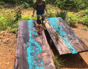 Weathered Maple River table dining live edge coffee table or countertops bartop