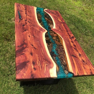 Cedar Live edge river dining table with stone resin image 2