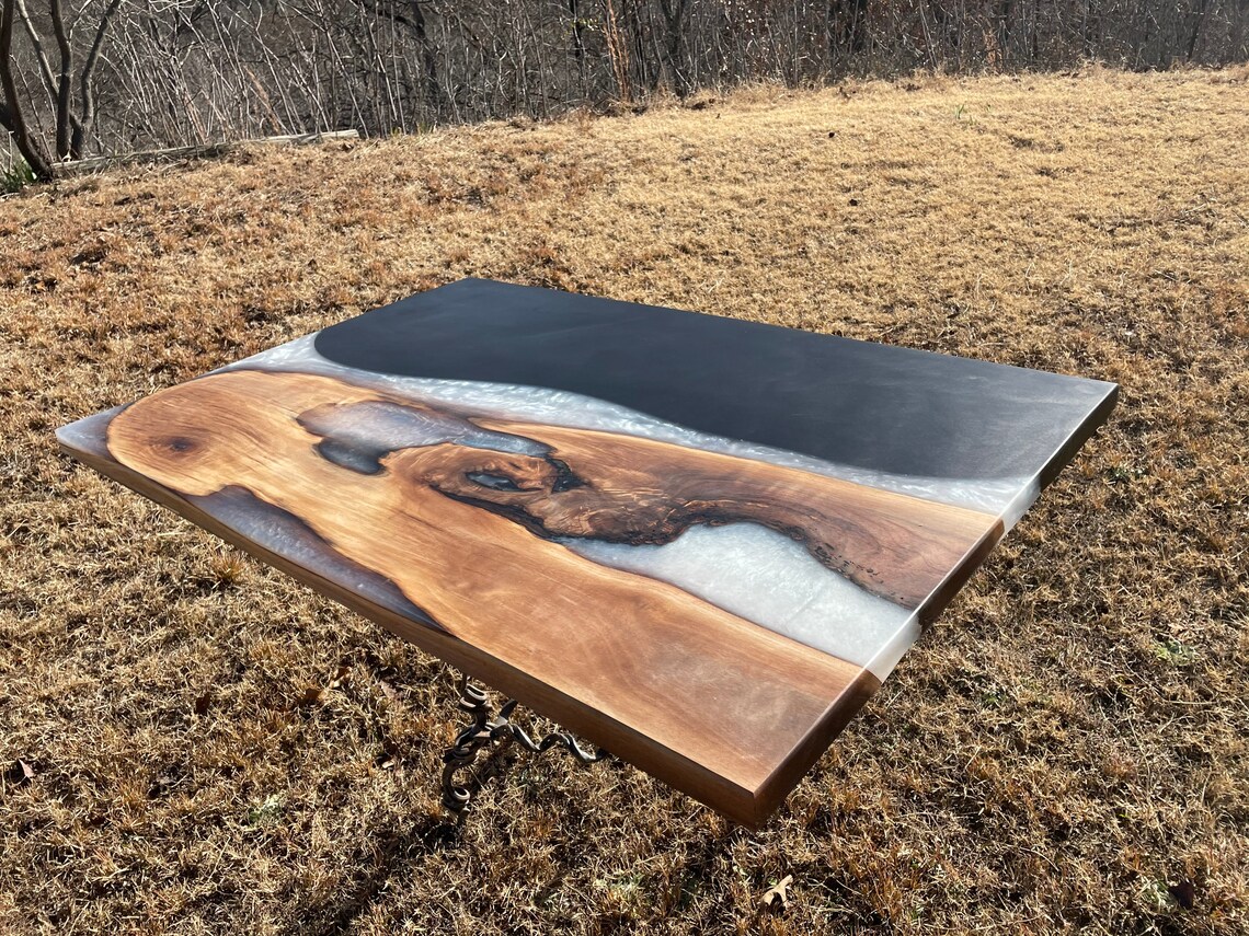 Walnut Live Edge River Table Black and White Modern Look Etsy