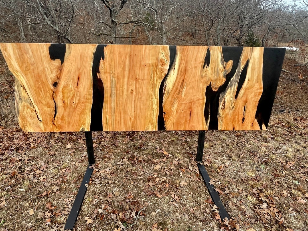 Oversized Freestanding King Headboard Live Edge Epoxy Black Modern Etsy