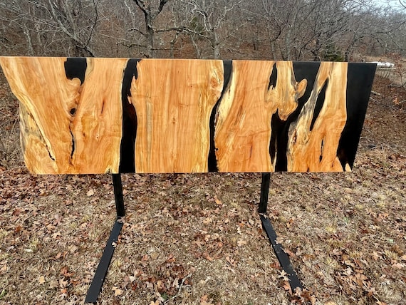 Oversized Freestanding King Headboard Live Edge Epoxy Black Modern