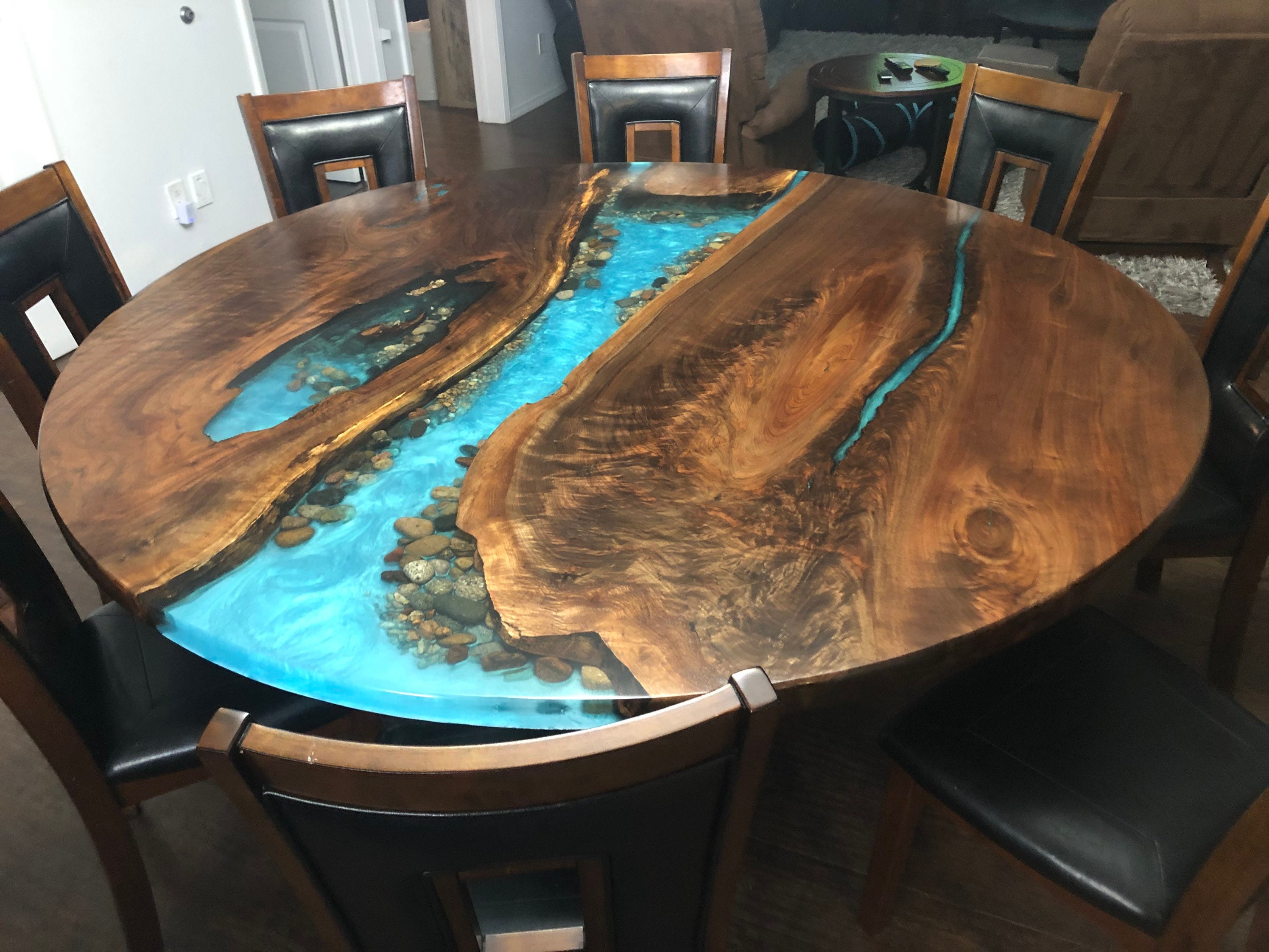 Six Foot Round Walnut Live Edge River Table With Lazy Susan - Etsy