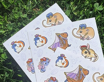 Royal Rodent Sticker Sheet (guinea pig, capybara, jerboa, harvest mouse, chinchilla)