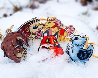 First Wave Animal Acrylic Keychain Set (Otter, Unicorn, Fox, Hedgehog, Pigeon)