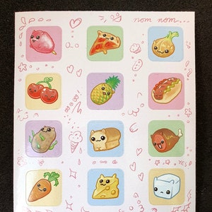 Deux feuilles d’autocollants Foodcat (ananas, tofu, pomme de terre, barbe à papa, fromage et plus encore!)