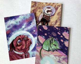 Space Animal Postcards (Ferret, Shrew, Dog)
